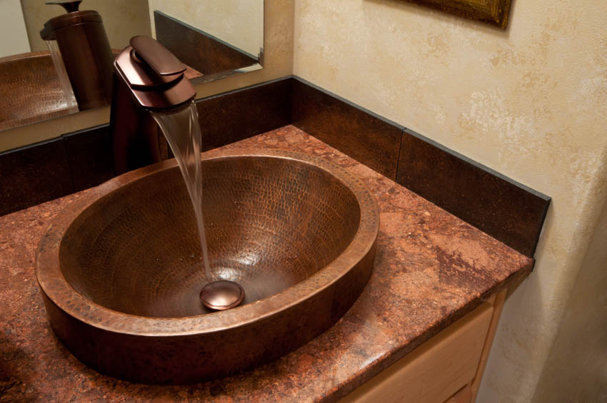 Water coming out of faucet into copper sink