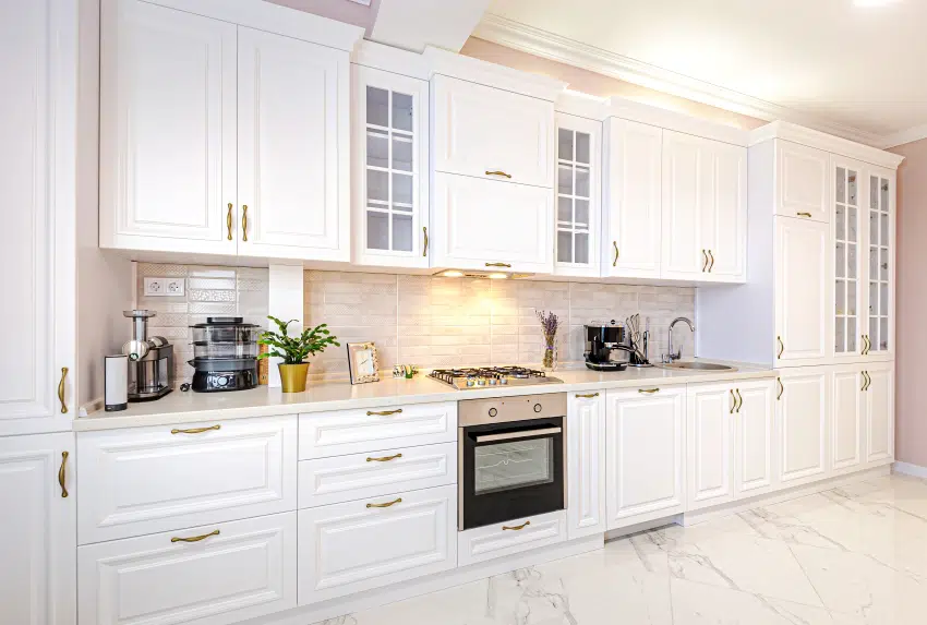 white kitchen interior with white maple cabinets