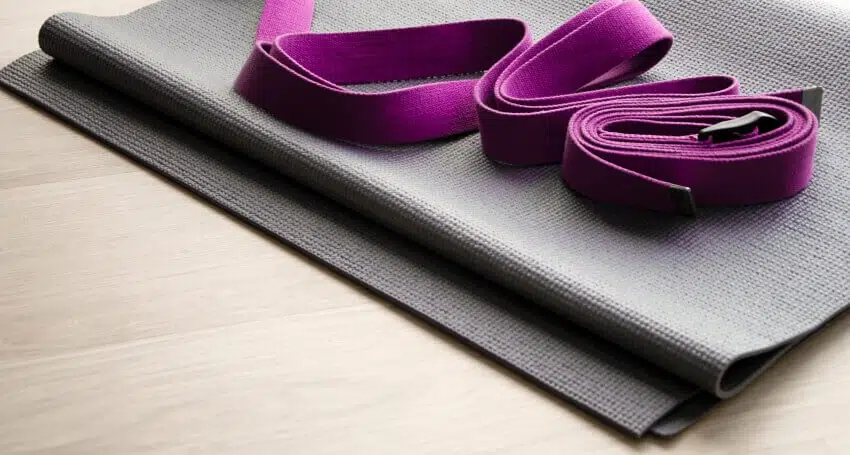 Yoga equipment straps and mat close up