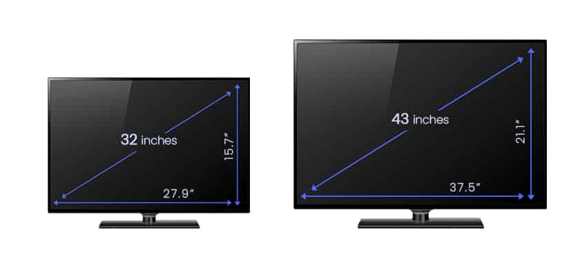 32inch and 43 inch TV dimensions