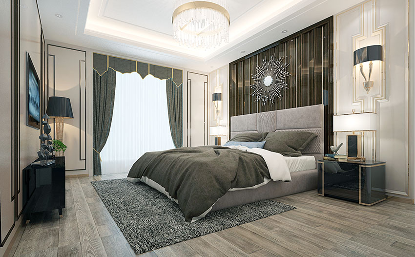 Elegant bedroom with king size bed curtain