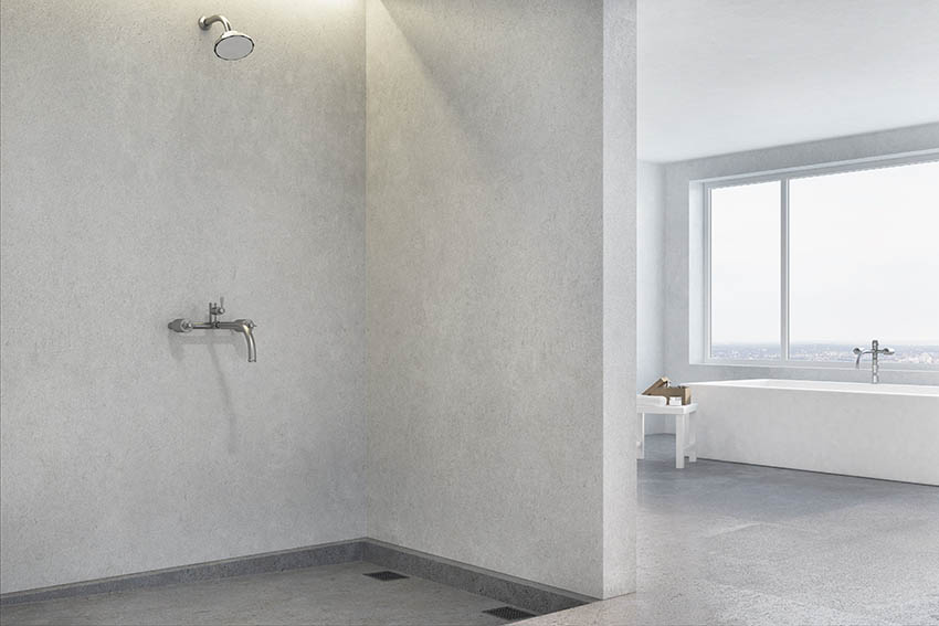 Bathroom with white plaster shower