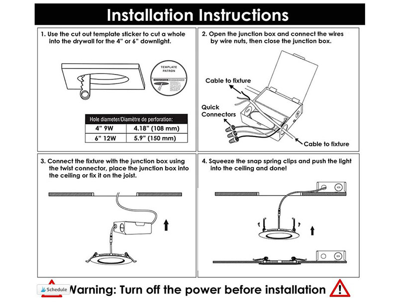 Installation instructions for lights