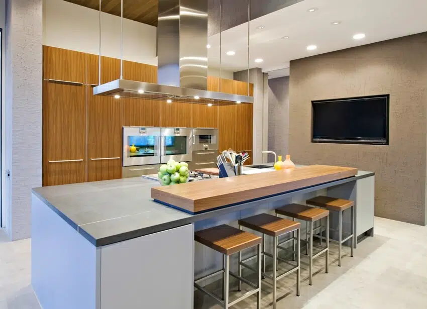 Contemporary kitchen with center island and stools 