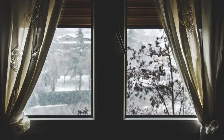 Insulated curtains glass windows winter
