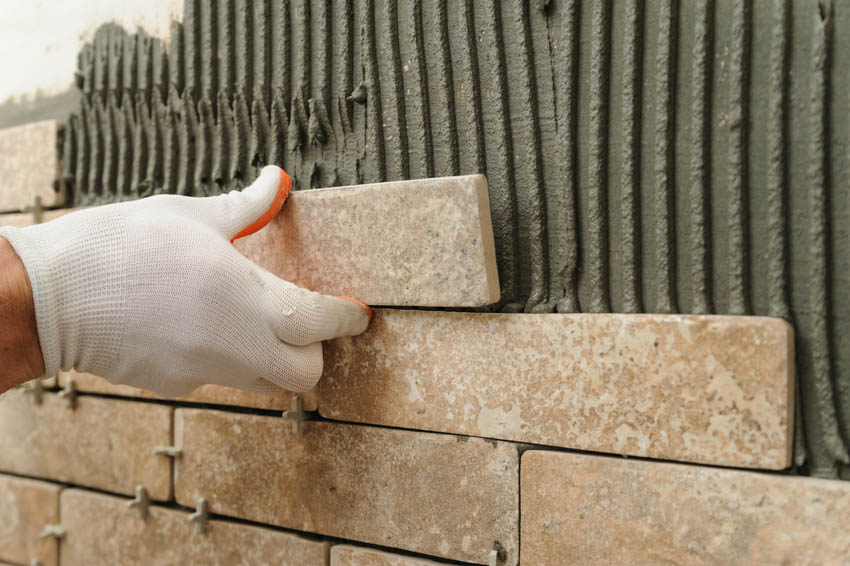 Masonry veneer being installed