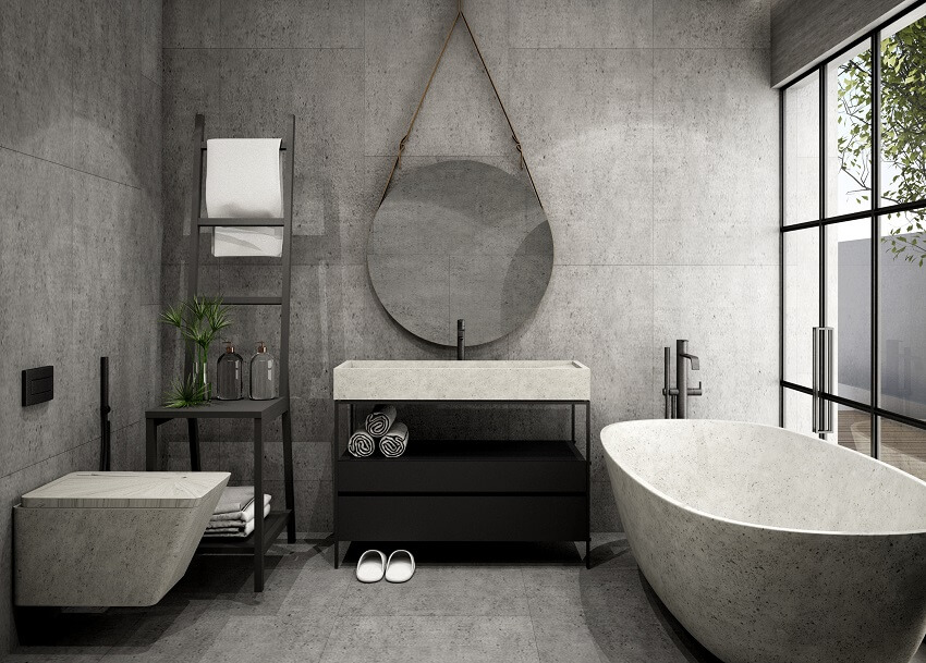 Modern bathroom interior design, 3d rendering and 3d illustration 