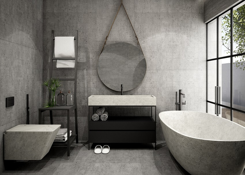 Modern and stylish bathroom design, 3d rendering and 3d illustration 