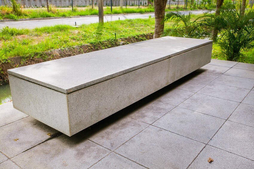 Modern concrete bench in the garden