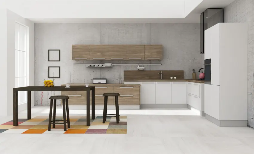 Modern kitchen with white and brown kitchen cabinets