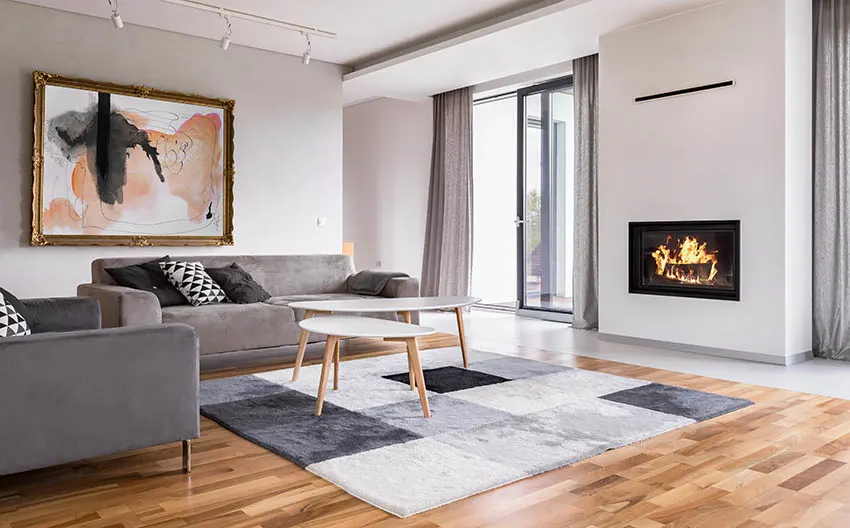 Modern living room with wood style vinyl flooring