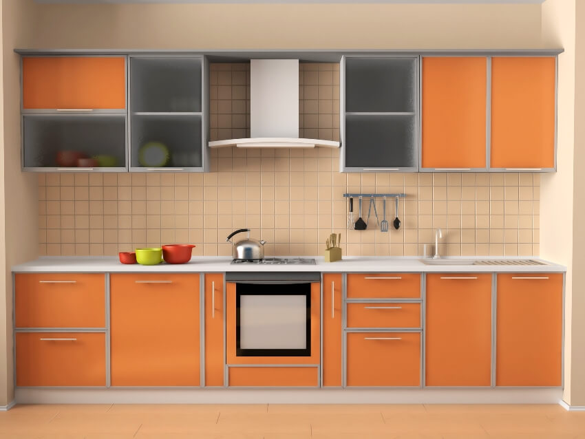 Orange cabinets with gray accents kitchen design