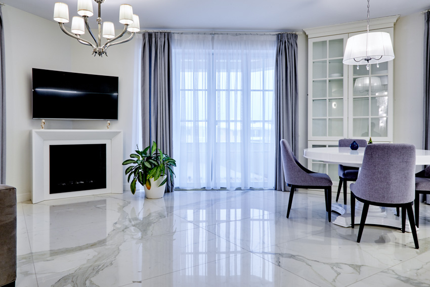Porcelain tile looks like marble living room windows curtains chandeliers