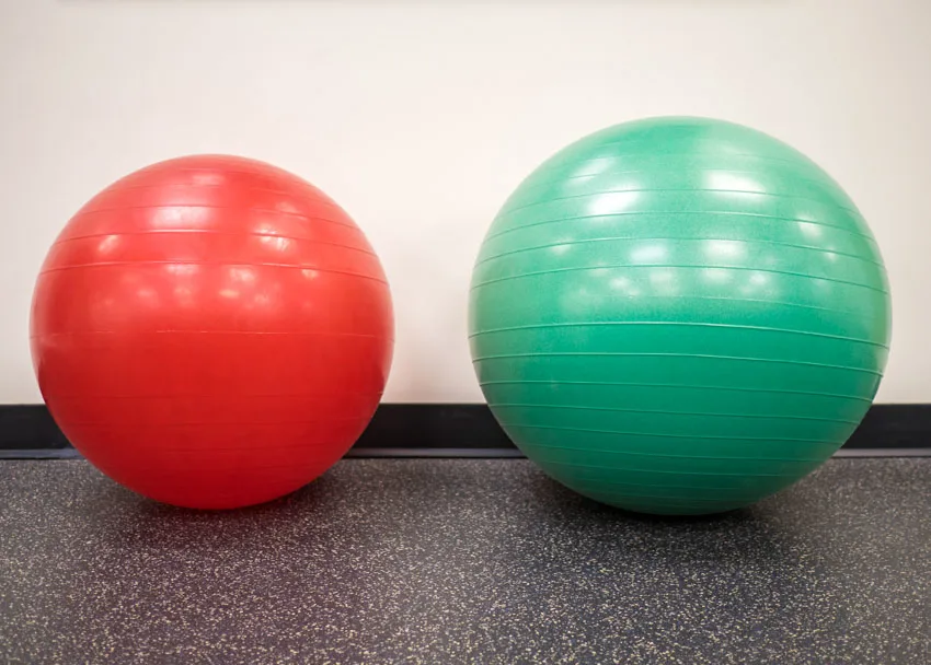 Red and green exercise ball