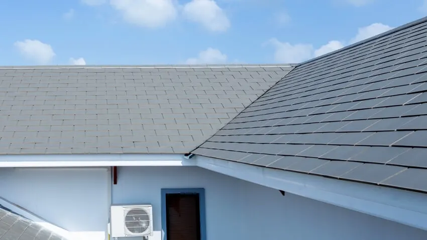 Slate roof against blue sky