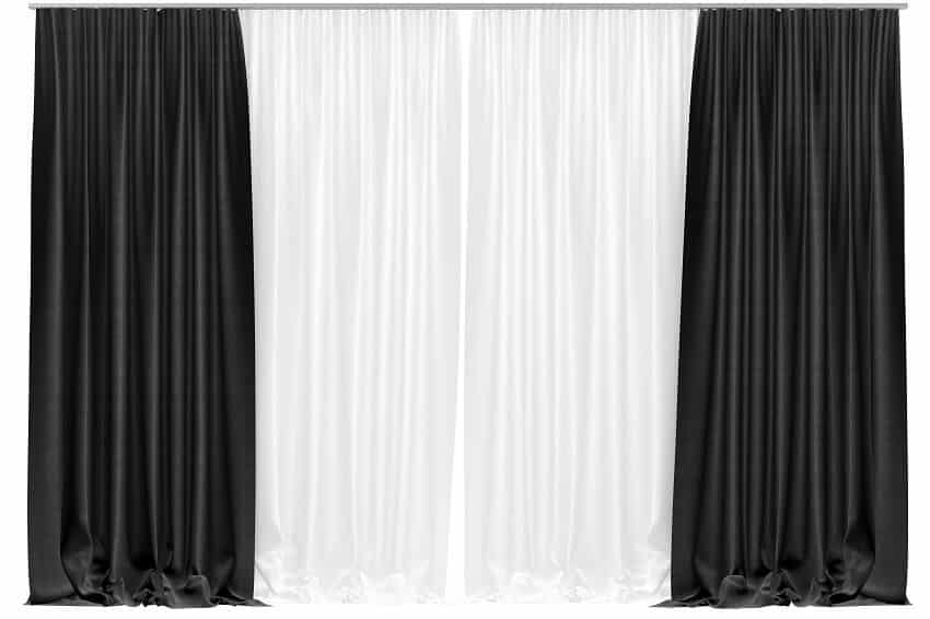 White and black curtains isolated on white background including clipping path
