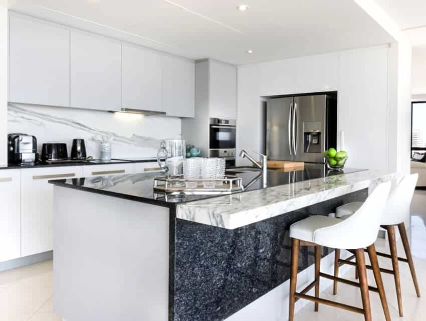 White and grey modern kitchen with stylish center island