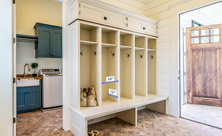 Entryway with cubby herringbone tiles