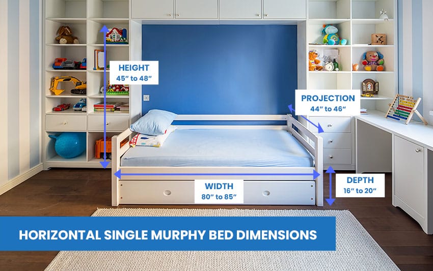 Horizontal single murphy pull-down bed dimensions