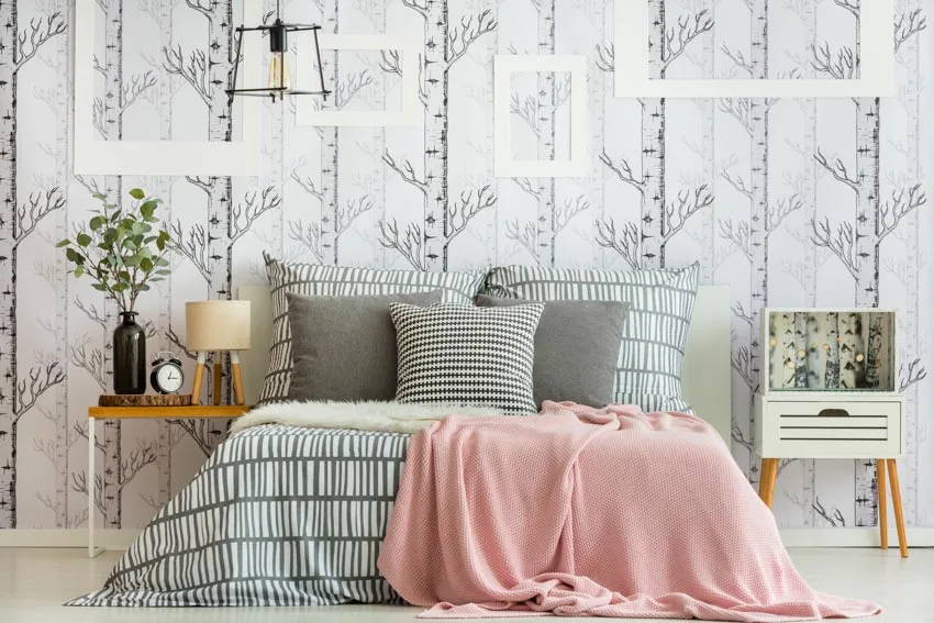 Beautiful bedroom nightstand wallpaper decoration pillows