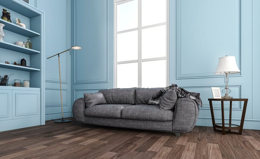 Blue room with comfortable sofa