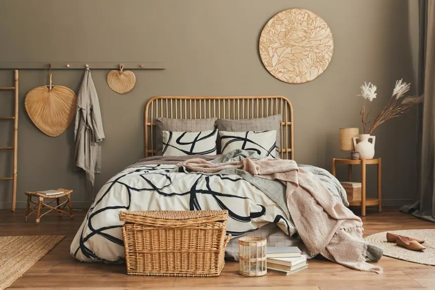 Boho bedroom nightstand wood floor decor essentials