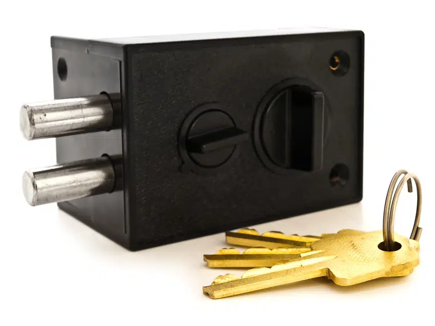 Double bolt sliding door lock with keys