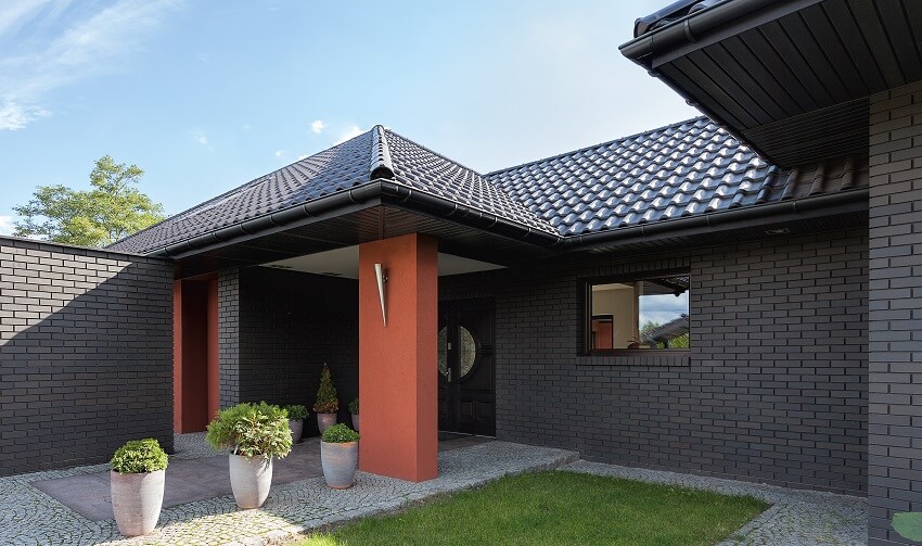 Entrance to a modern luxury house with clay tiles