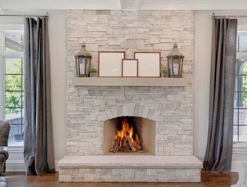 Fireplace with wood mantel