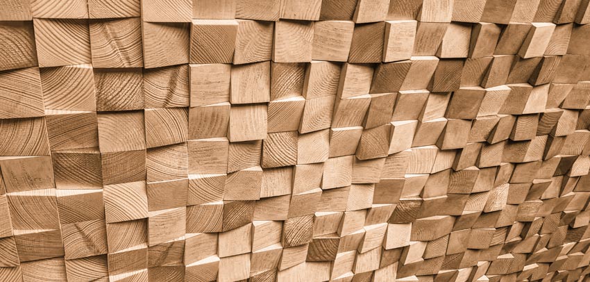 Geometric wood veneer on wall