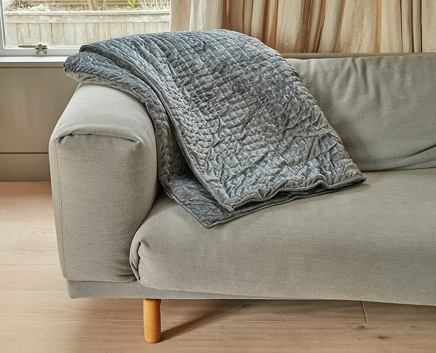 Gravity blanket on sofa