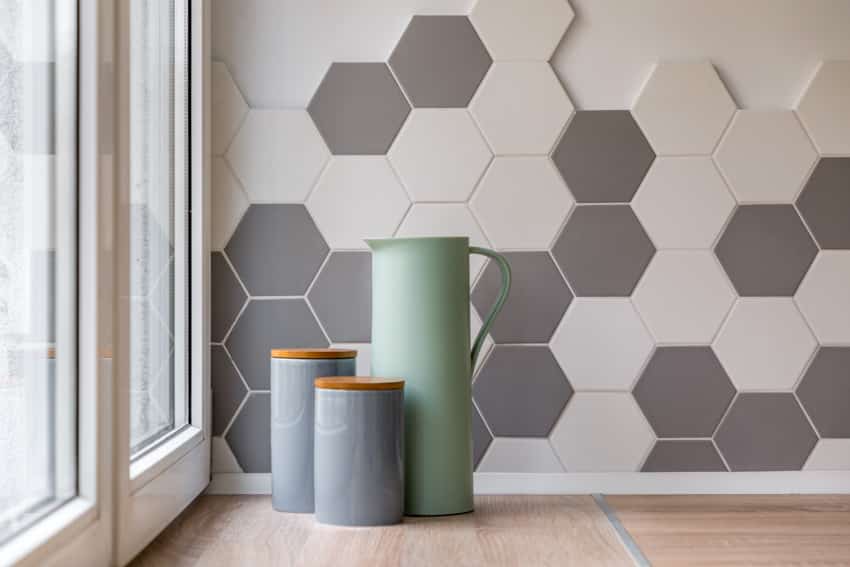 Hexagoonal tiles mosaic geometric wall wood floor windows
