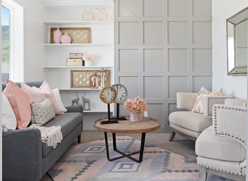 Home staged with beautiful furniture in greeting room