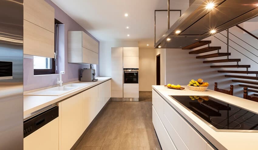 modern galley kitchen lighting