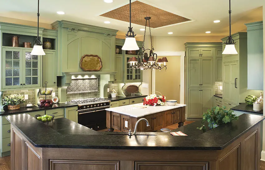 Kitchen with large wrap around island breakfast bar and second center island