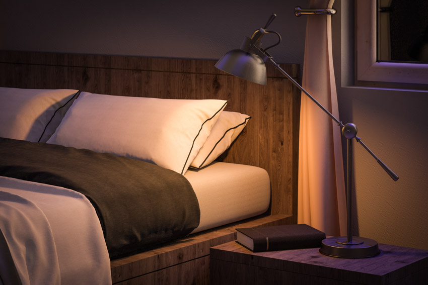 Metal lamp nightstand bedroom headboard bed