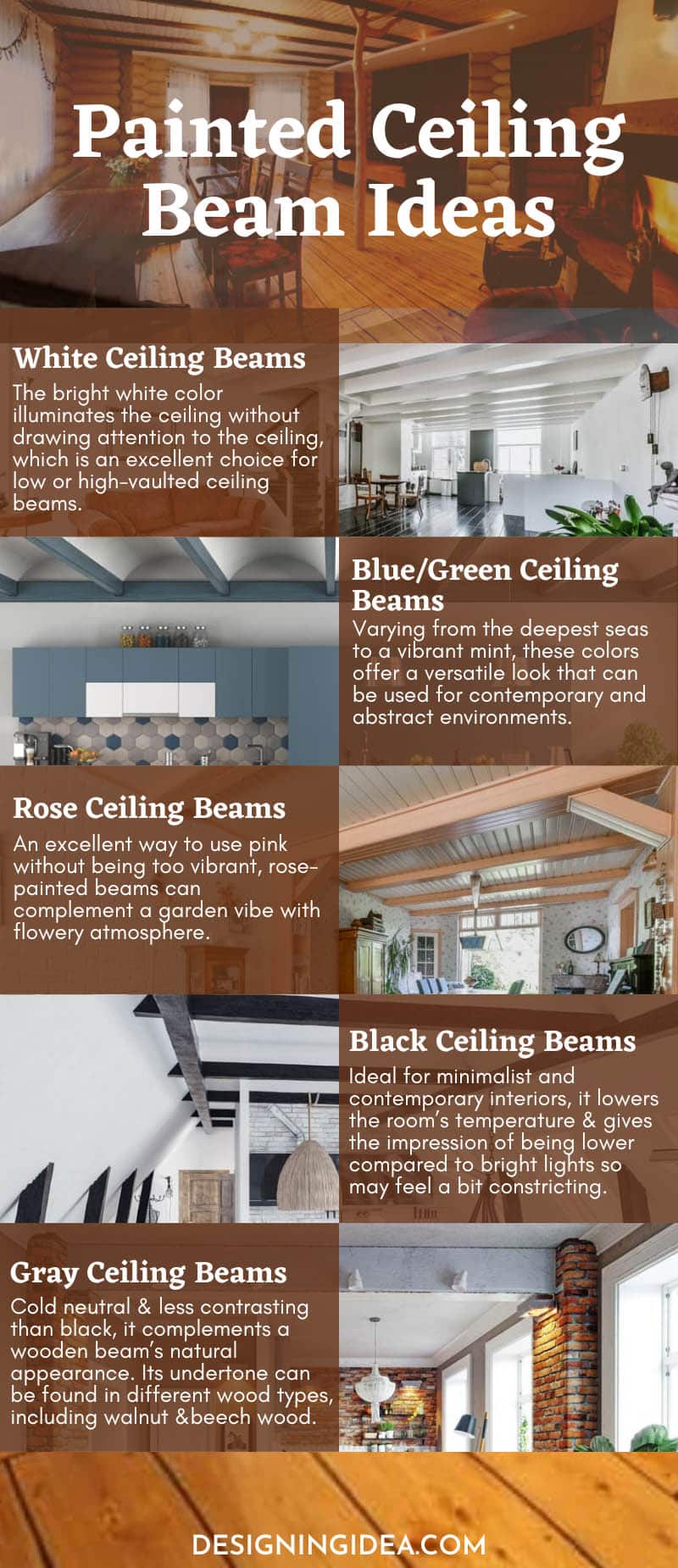 Painted ceiling boards and beam ideas infographic