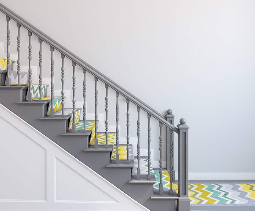 Stair railings gray colorful stairs white wall