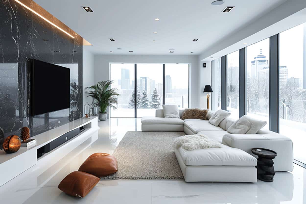 All white room with black cladding