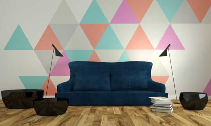 Triangle Geometric Wall Couch Lamp Wood Flooring Is 728x437 