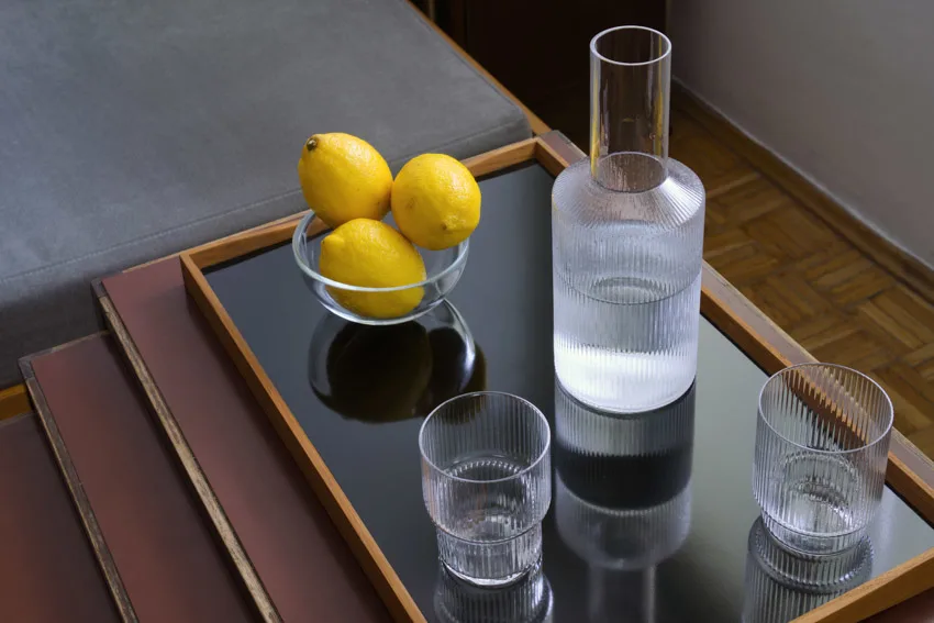 Water carafe glass nightstand