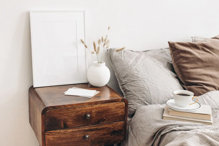 Wooden nightstand bedroom decor essentials