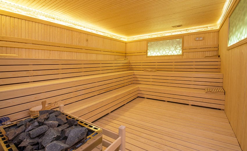 Sauna with 3 layer bench
