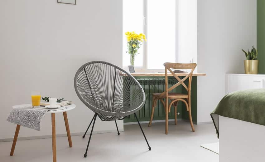 Grey chair and table with white top 