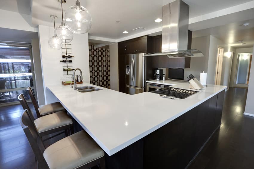 Beautiful kitchen island with nanoglass material countertop 