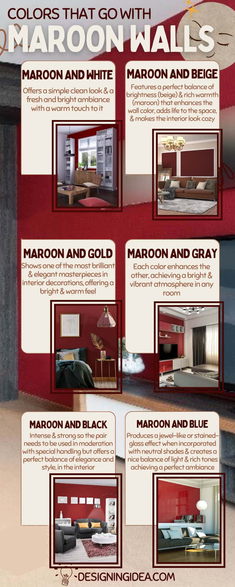 Colors that go with maroon hued walls infographic