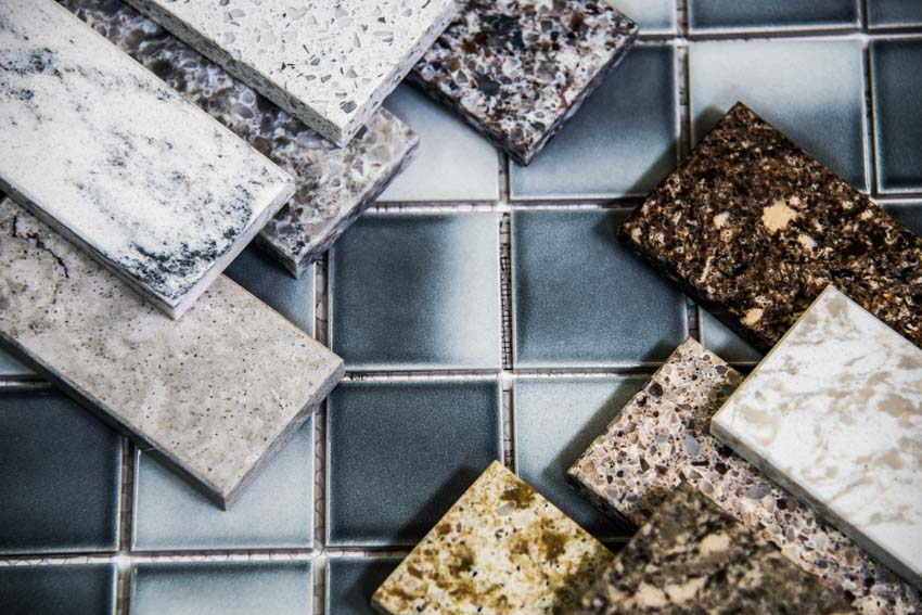 Countertop overlay materials on tiles