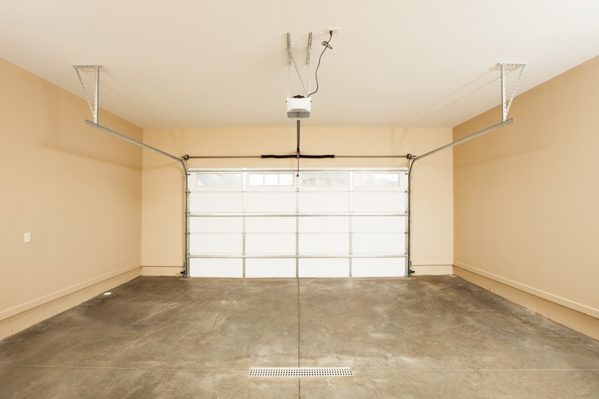 Empty garage with sealed floor 