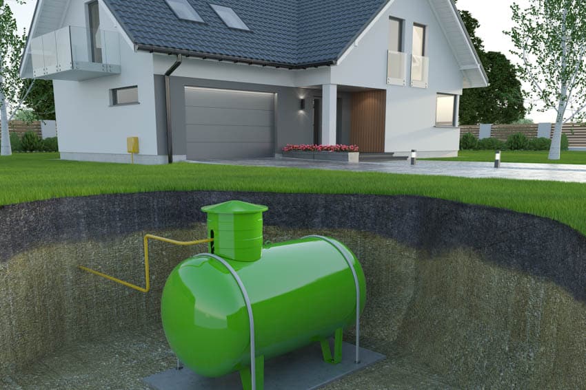 Green propane tank lawn house outdoor