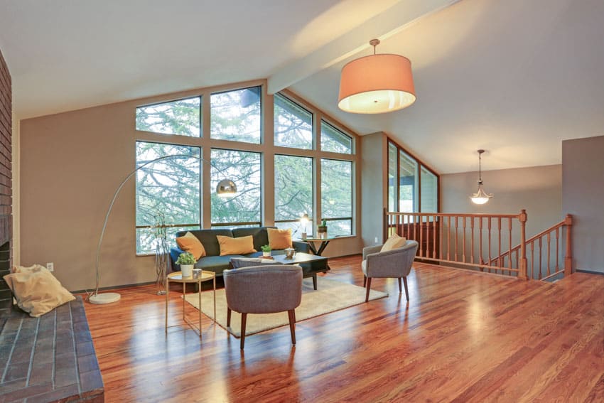 living room sloped ceiling lighting